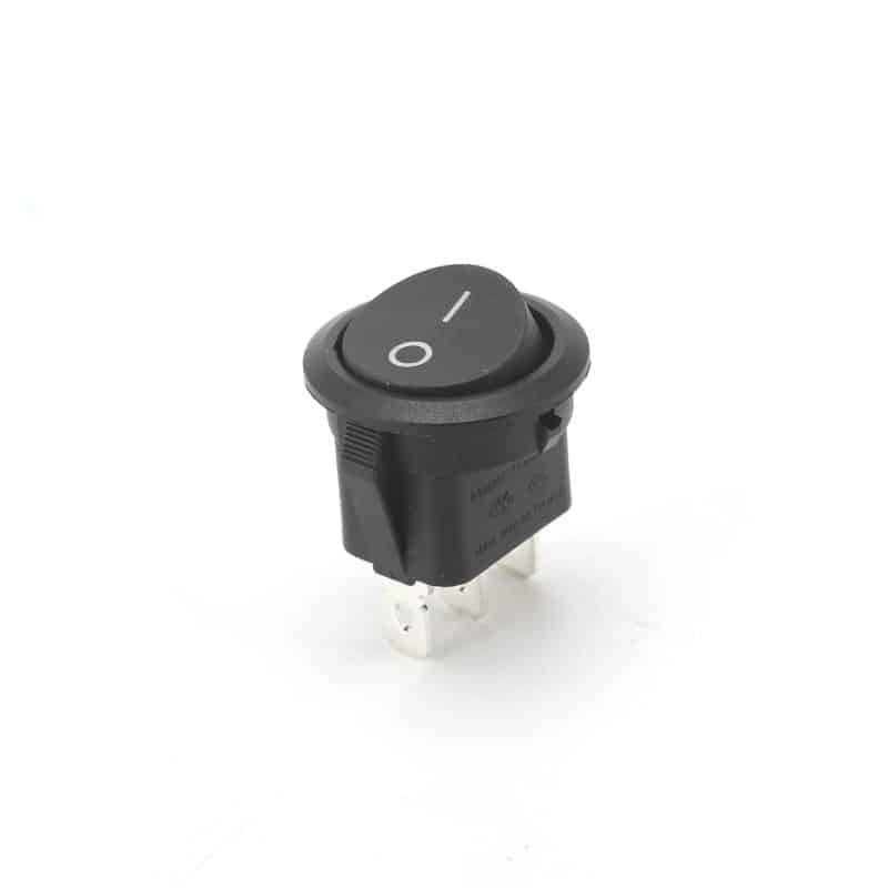 KCD1-202 SPST 3 Pin 6 amp T85 Round Black Rocker Switch