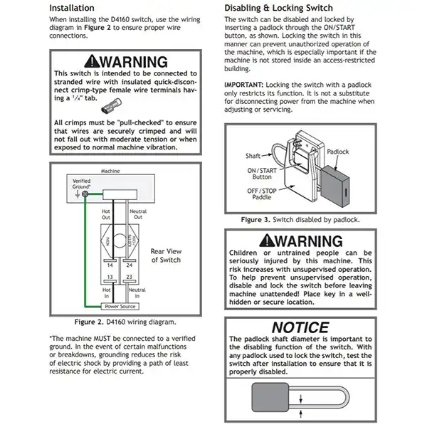 Woodstock D4160-110V Paddle Switch