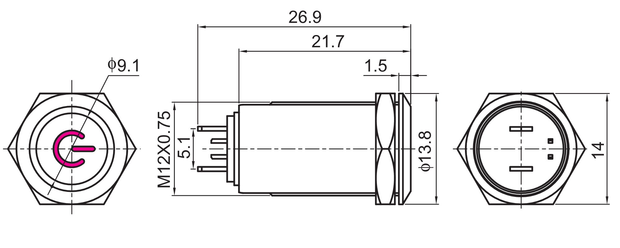 QN12-D7 Anti Vandal Push Button Switch Illuminated