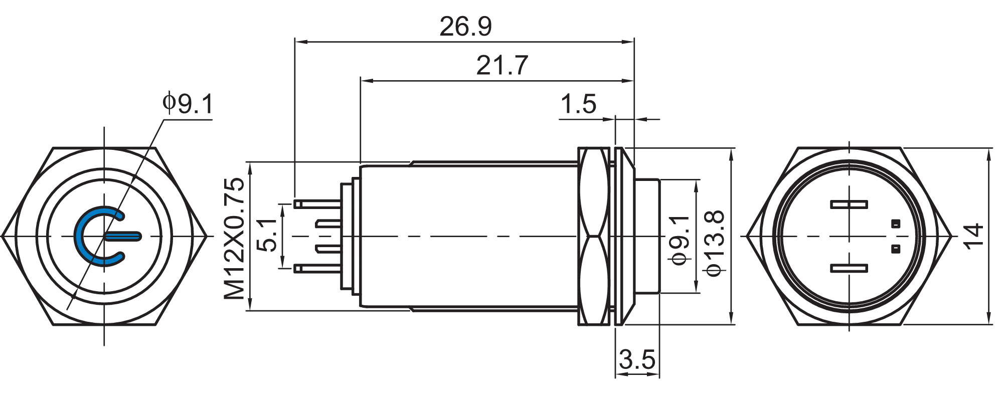 QN12-D8 Anti Vandal Push Button Switch Illuminated