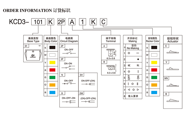 KCD3-101-2P-KK On Off On 12v Rocker Switch