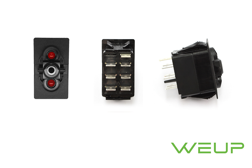ON-OFF-ON DPDT Rocker Switch with Red Top and Bottom LED
