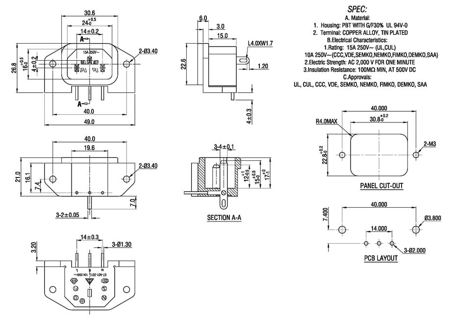 ST-A01-001L IEC connector