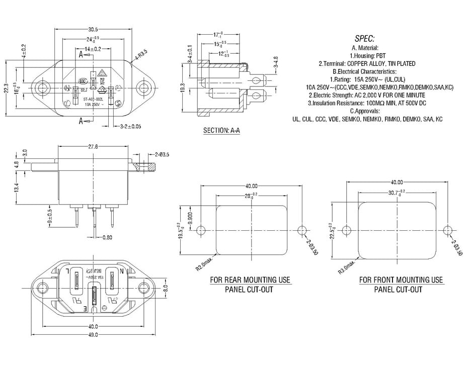ST-A01-002L+M04 IEC Connectors