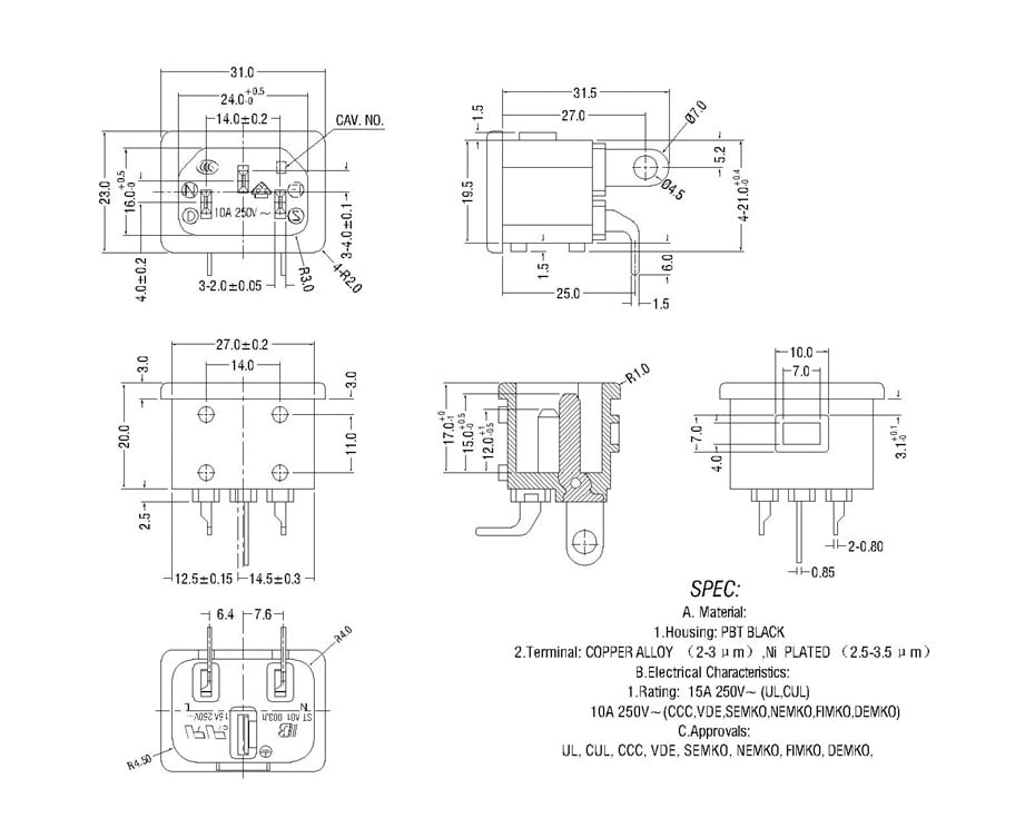 ST-A01-003J1-D IEC Connectors