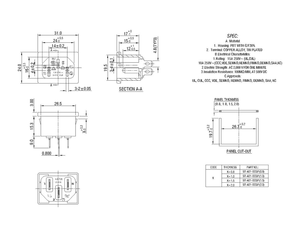 ST-A01-003J1(1.5) IEC Connectors