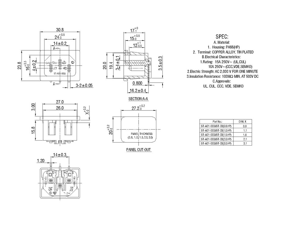 ST-A01-003JBT-33(3.0) IEC Connectors