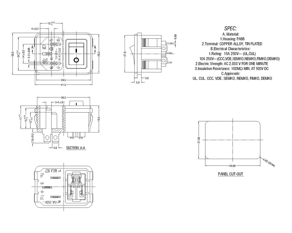 ST-A01-003JE+4 IEC Connectors +Switches