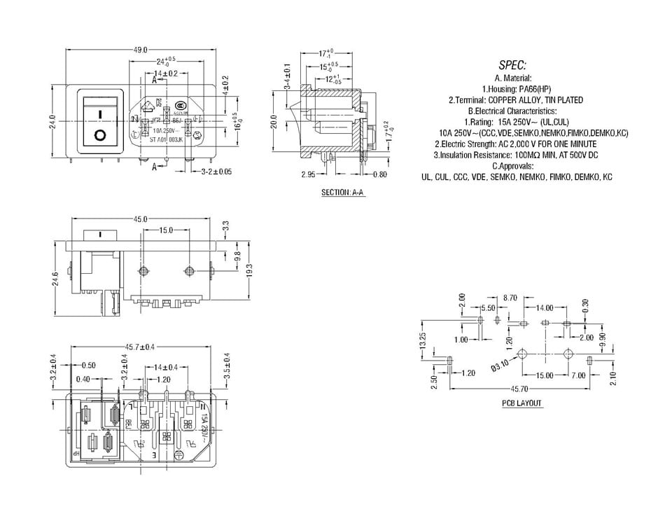 ST-A01-003JK-33+M21+15 IEC Connectors + Switches