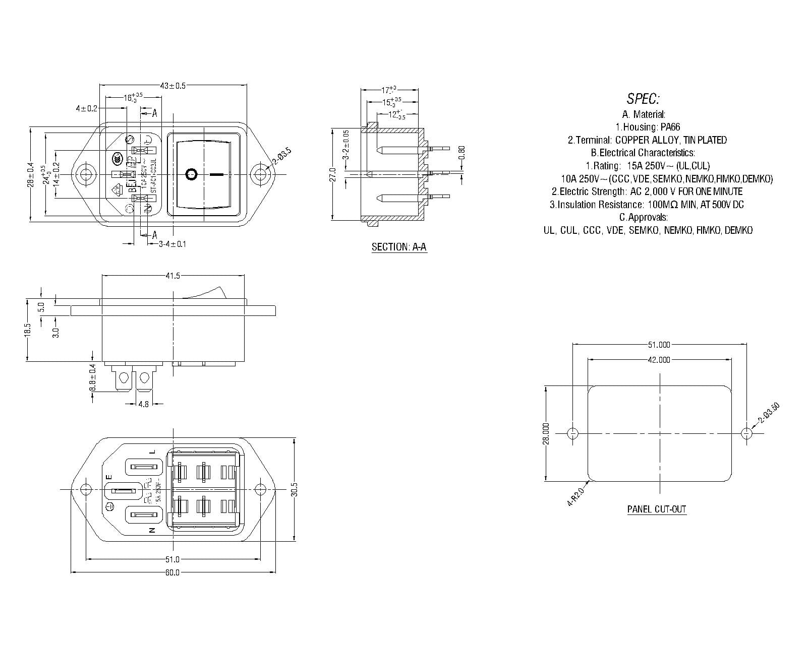 ST-A01-003JL+61 IEC Connectors + Switches
