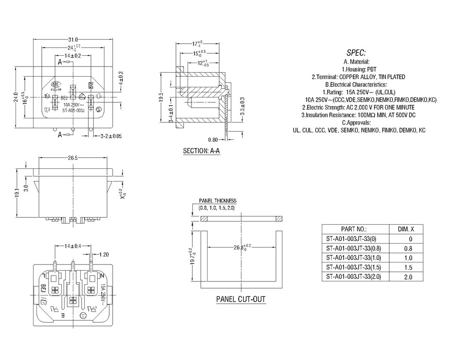 ST-A01-003JT-33(2.0) IEC Connectors