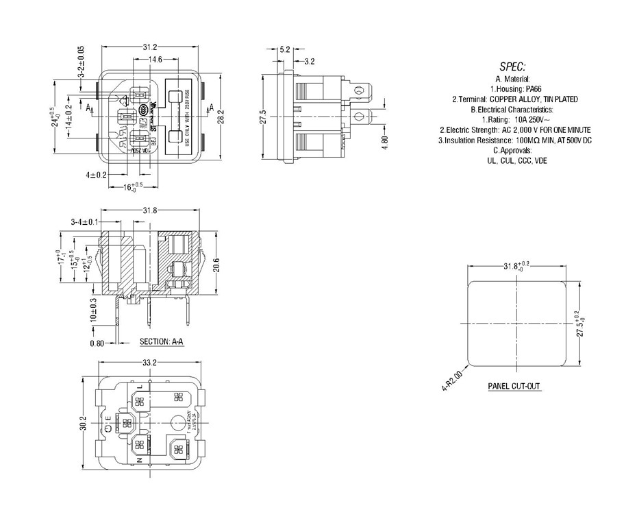 ST-A01-004K IEC Connectors + Fuse