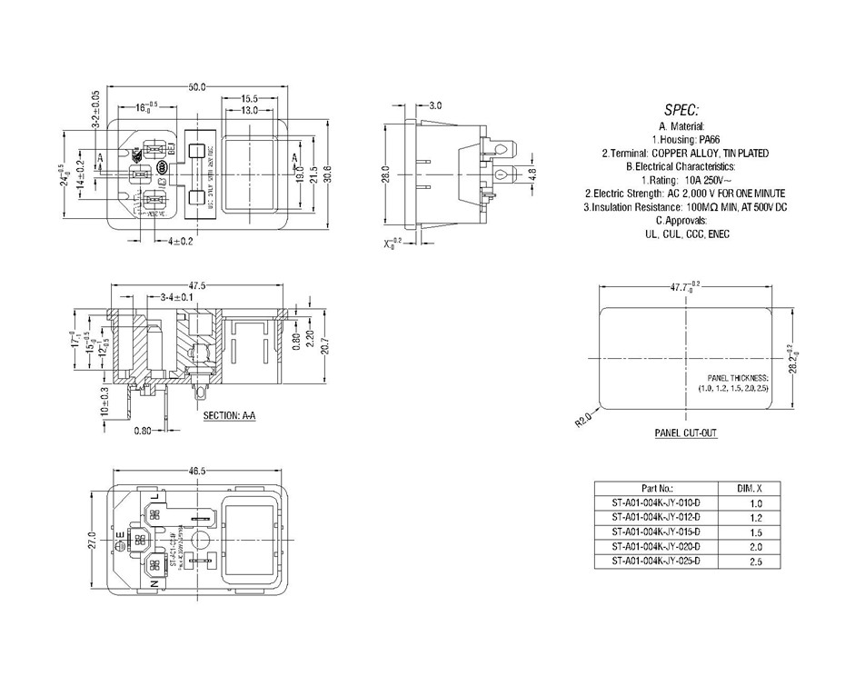 ST-A01-004K-JY-015-D IEC Connectors + Switches