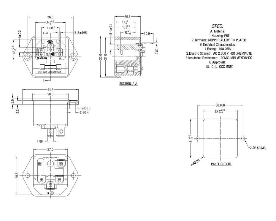 ST-A01-004L IEC Connectors + Fuse