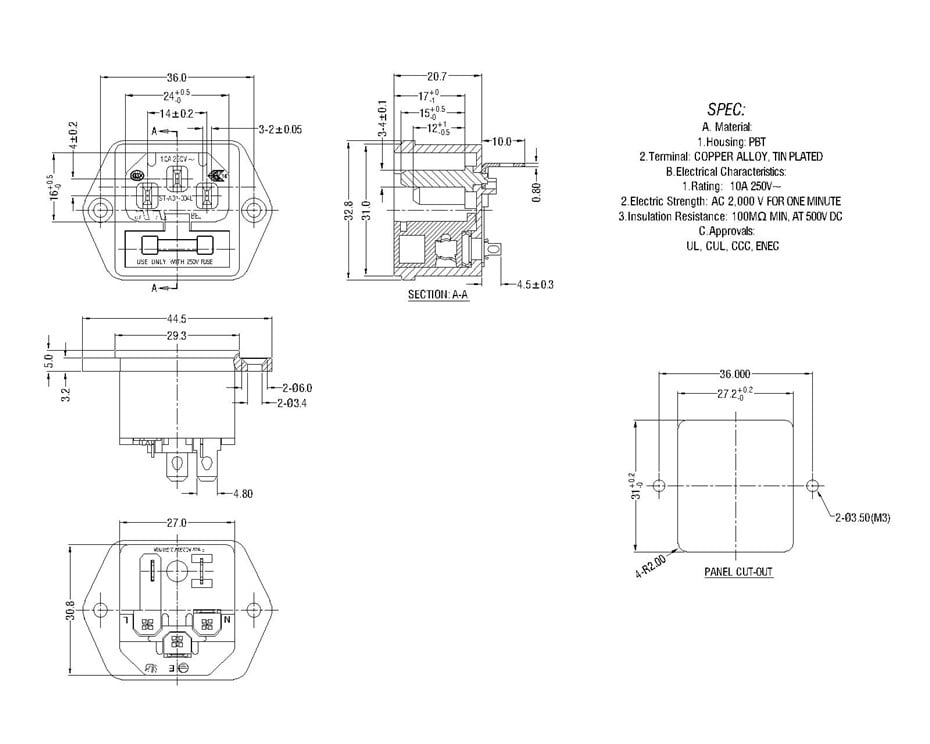ST-A01-004L3 IEC Connectors + Fuse