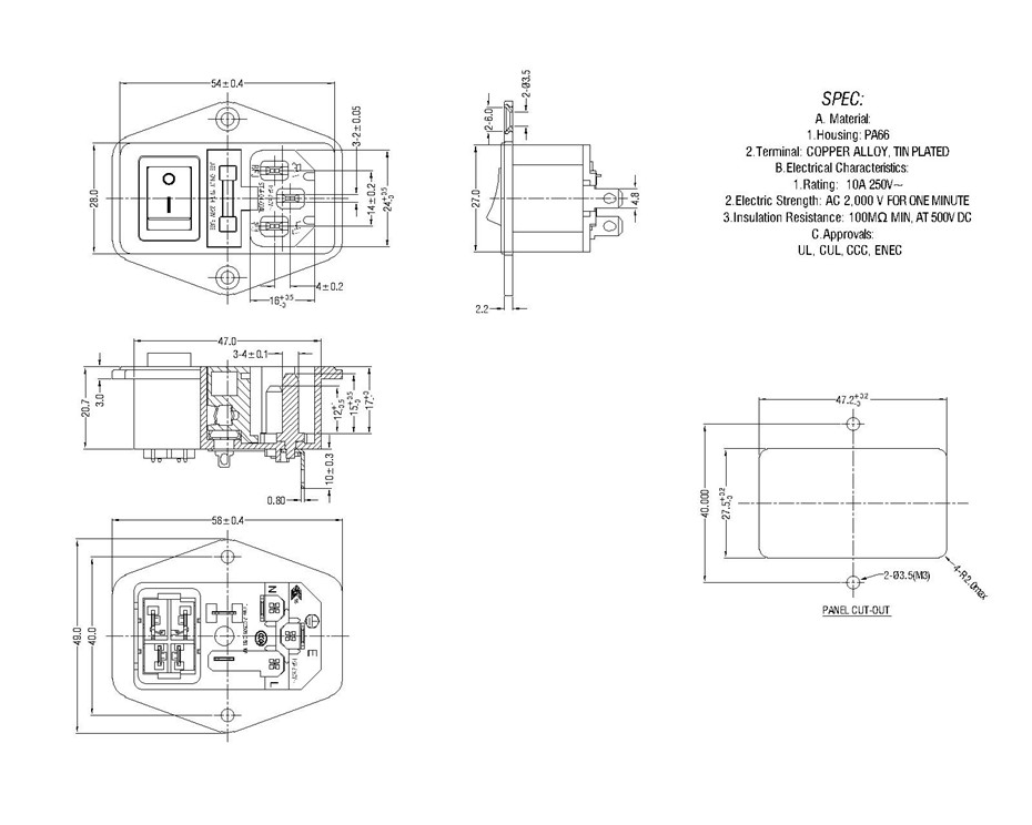 ST-A01-004LY-D+9 IEC Connectors + Switches